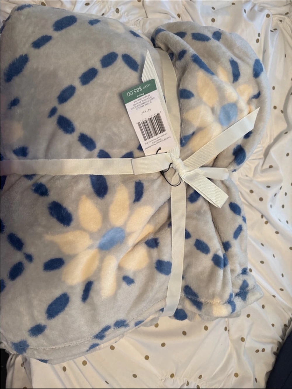 Vera Bradley Cozy Floral Dot Throw Blanket - Blue & Cream